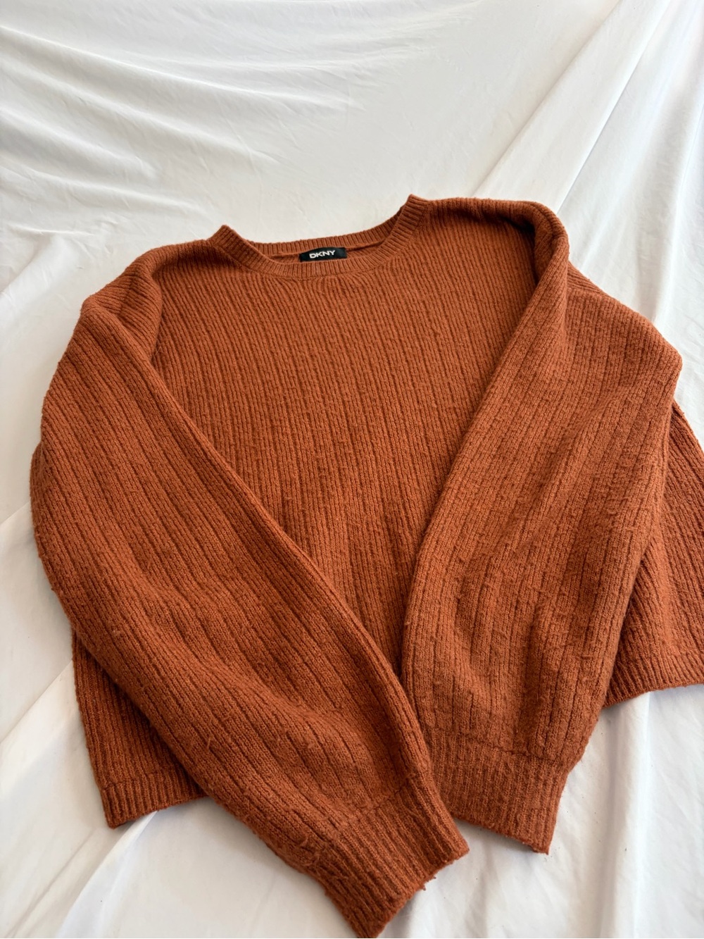 DKNY Burnt Orange Ribbed Crewneck Sweater Size S